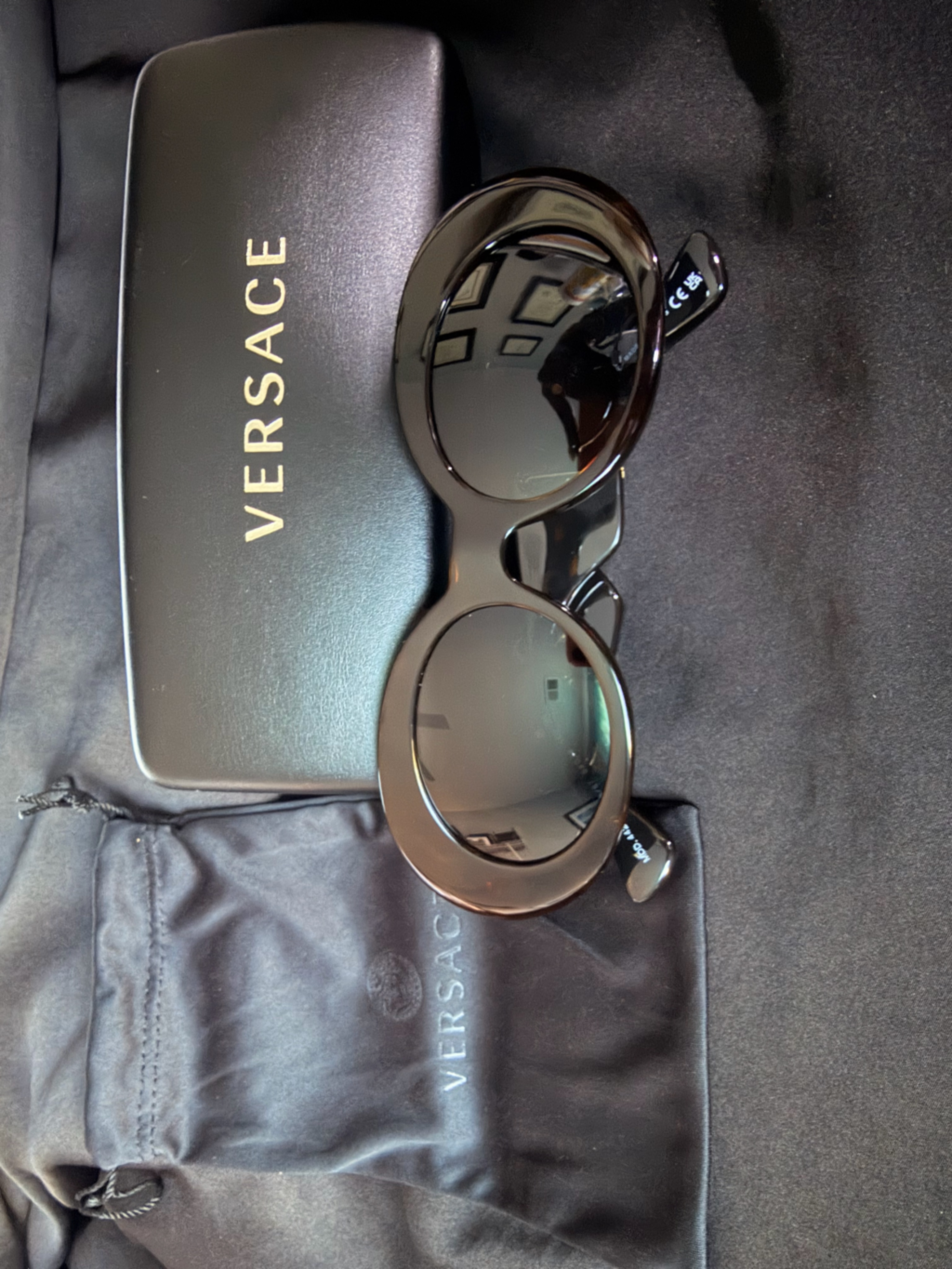 Versace Glossy Black Oval Sunglasses
